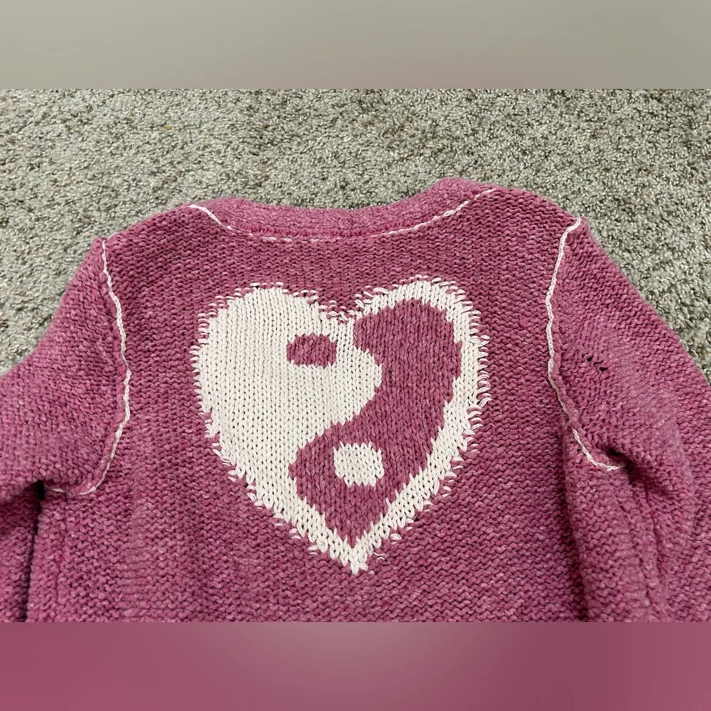Anthropologie Pilcro Yin Yang Icon Heart Cardigan Pink Size XS Spring Preppy - Picture 7 of 15